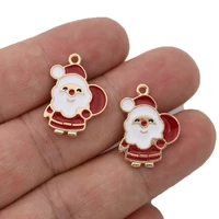 5pcs gold plated red enamel christmas santa claus charm pendant for jewelry making bracelets necklace diy accessories 15x20mm