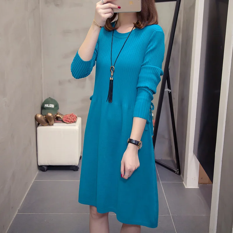 

Solid Color Loose Long Knitted Dress Oversized Plus Large Size Female Pullover Woman Blouses Winter Women'S Sweaters A6430