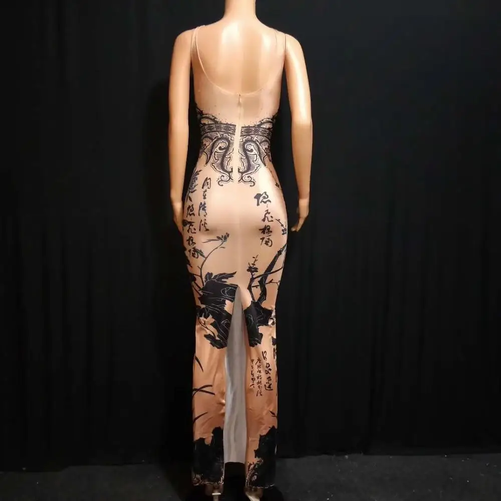 Длинное вечернее платье в китайском стиле с чернилами и стразами сексуальное
