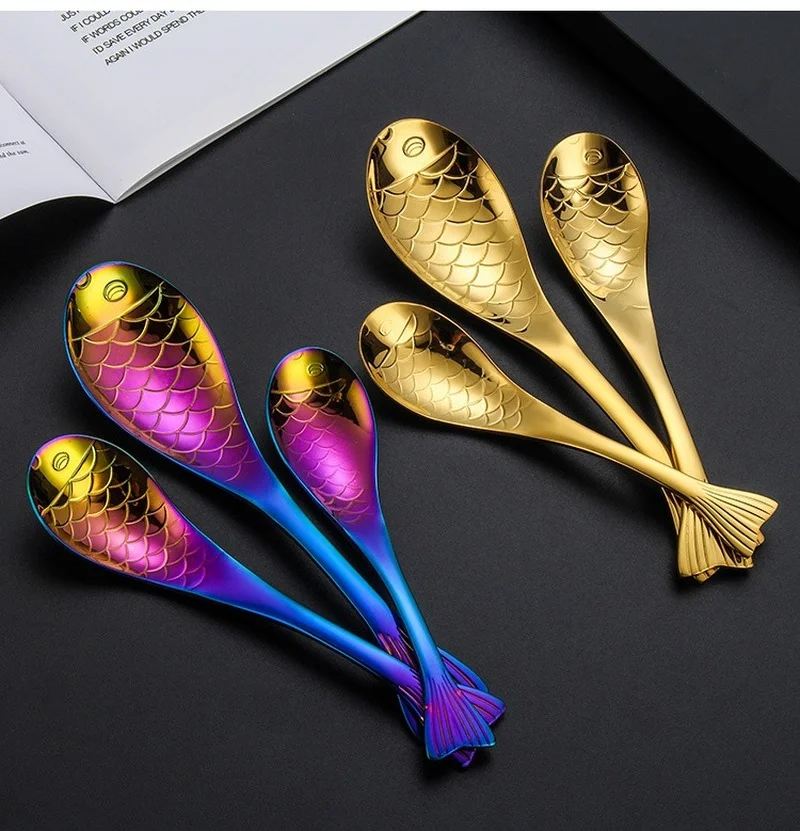 

Spoon Stainless Steel Spoon Creative Cartoon Fish Spoon Dessert Spoon Spoon Rice Spoon Gilded Spoon Stirring Spoon Mini Spoon
