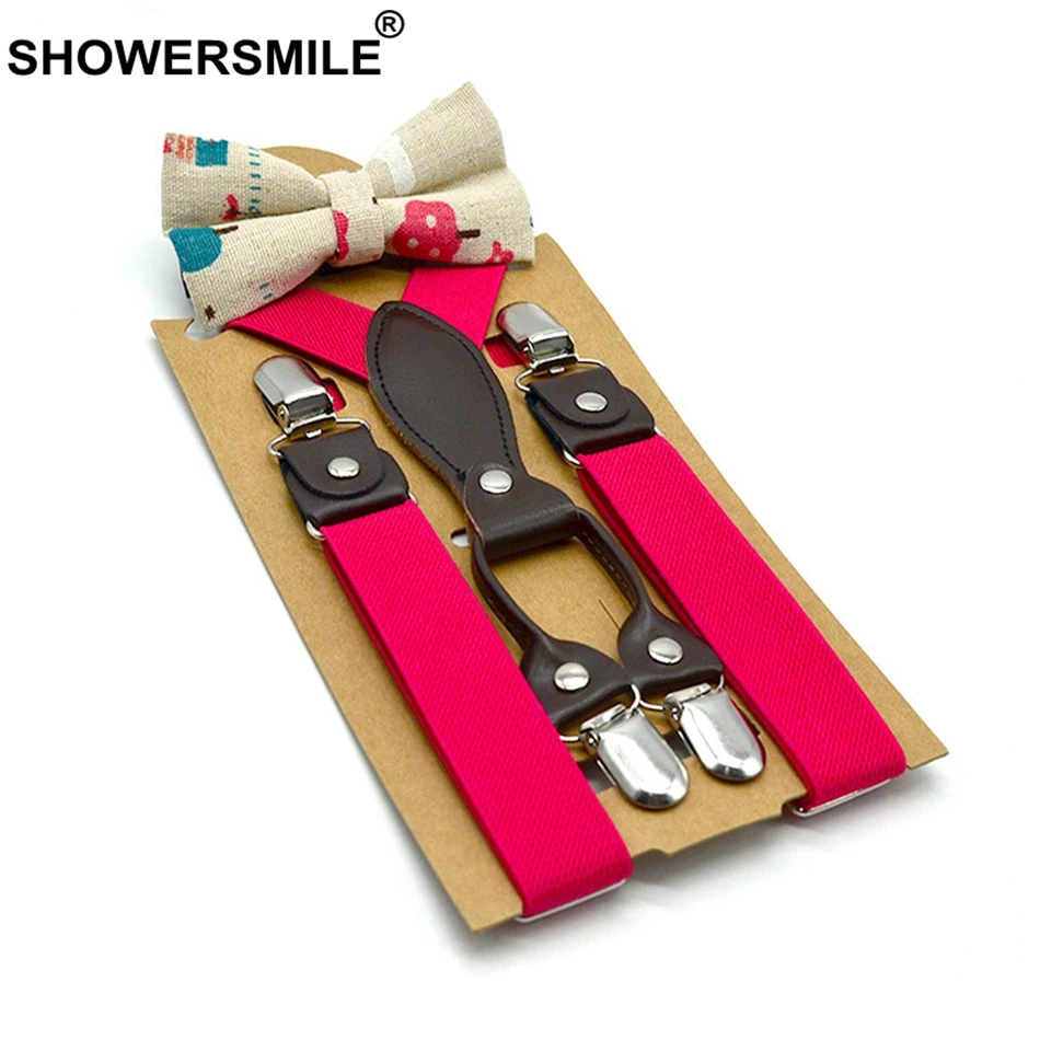 Детские подтяжки с галстуком бабочкой Shower Smile однотонные красные на лямках для