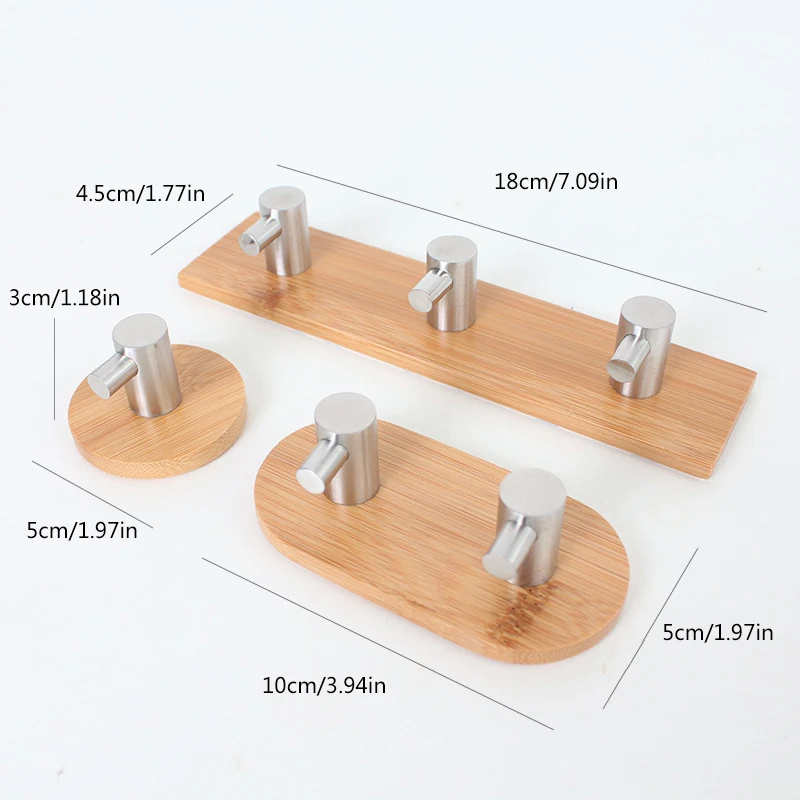 

Adhesive Bamboo Stainless Steel Hook Rack Wall Clothes Bag Key Hanger Hook Kitchen Bathroom Door Towel Rack Shelf