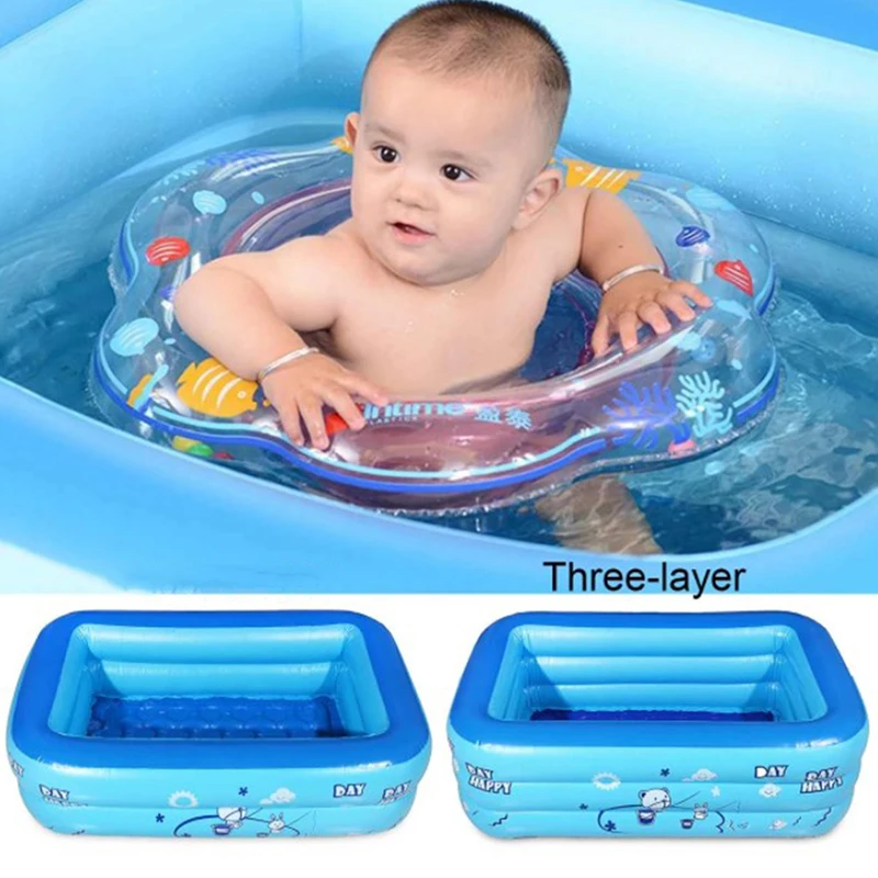 

120CM 3 Layers Children Inflatable Pool Bathing Tub Baby Kid Home Outdoor Large Swimming Pool Inflatable Square Swimming Pool