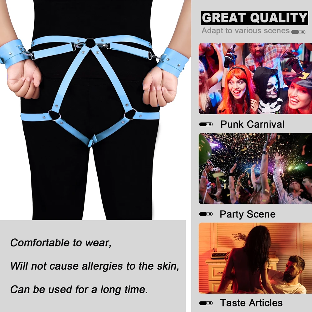 

Goth Sexy Lingerie Harness Bra Body Bondage Cosplay Dance Rave Wear Erotic Harness Fashion Leather Gothic Chest Stockings Belt