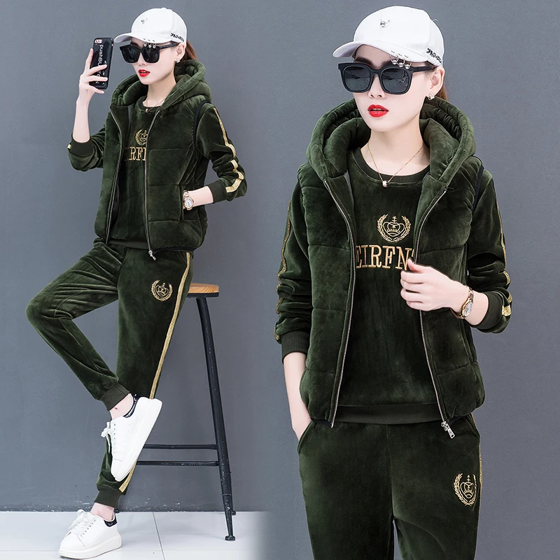 Женский спортивный костюм Зимняя коллекция 2021 года блестящая бархатная