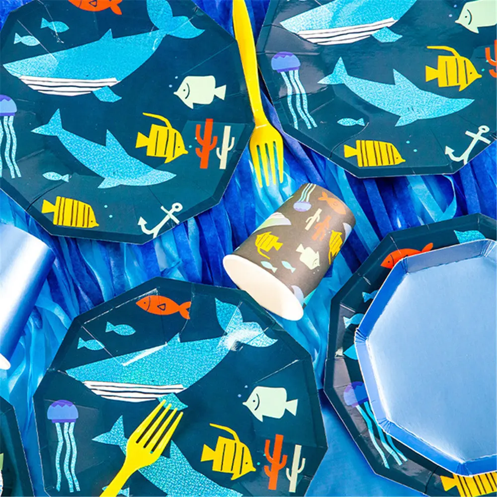 Ocean big fish plate shark pattern 9 inch ten-sided hot party tableware | Дом и сад
