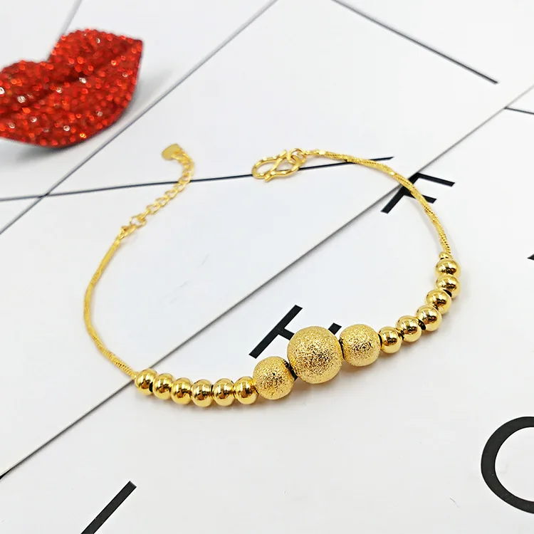 Fashion Women's Gold Bracelet Jewelry Matte Smooth Lucky Beads 14K Yellow for Girlfriend Birthday Gifts | Украшения и