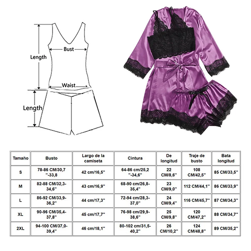 

Long Sleeve Womens Pajamas Sexy Lace Lingerie Nightwear Underwear Sleepwear 3PC Suit Pajama Sets For Women Pajama