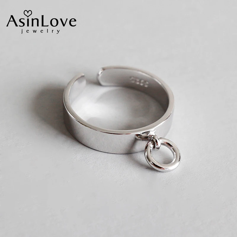 

AsinLove минималистский полый круг кольца реальные 925 Серебряное кольцо для Для женщин креативные дизайнерские туфли ручной работы, хорошее ювелирное изделие, подарок