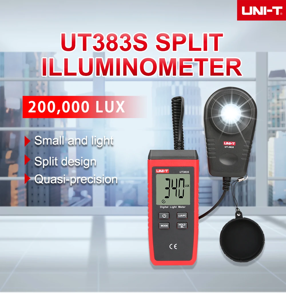 Цифровой светильник UT383S, цифровой измеритель Iluminance, разделительный зонд, Автоматический диапазон, индикация низкого заряда батареи, индикация перегрузки(LO/HI