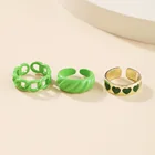 Женский винтажный комплект колец в форме сердца, кольцо с зеленым цветком и эмалью