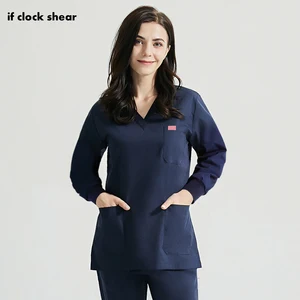 Оптовая продажа Длинные рукава скрабы униформа для зимниеv-образным вырезом спа-Униформа с эффектом потертости; Топы + брюки здоровье и Красота Повседневная обувь оснастки лабораторный халат Новинка