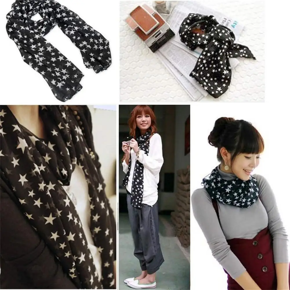 Модный женский шифоновый шарф со звездами цветочный мягкая накидка длинные шали