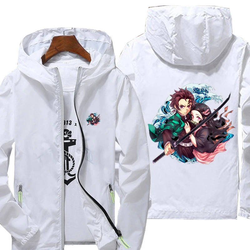 

Hooded Mens Demon Slayer Zipper Reflective Windbreaker Skin Sun Protection Thin Breathable Coat Outdoor Sports Jackets