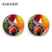 karairis new hippie peace sign glass dome stud earrings diy handmade fashion jewelry charm dove of peace earring for women gifts