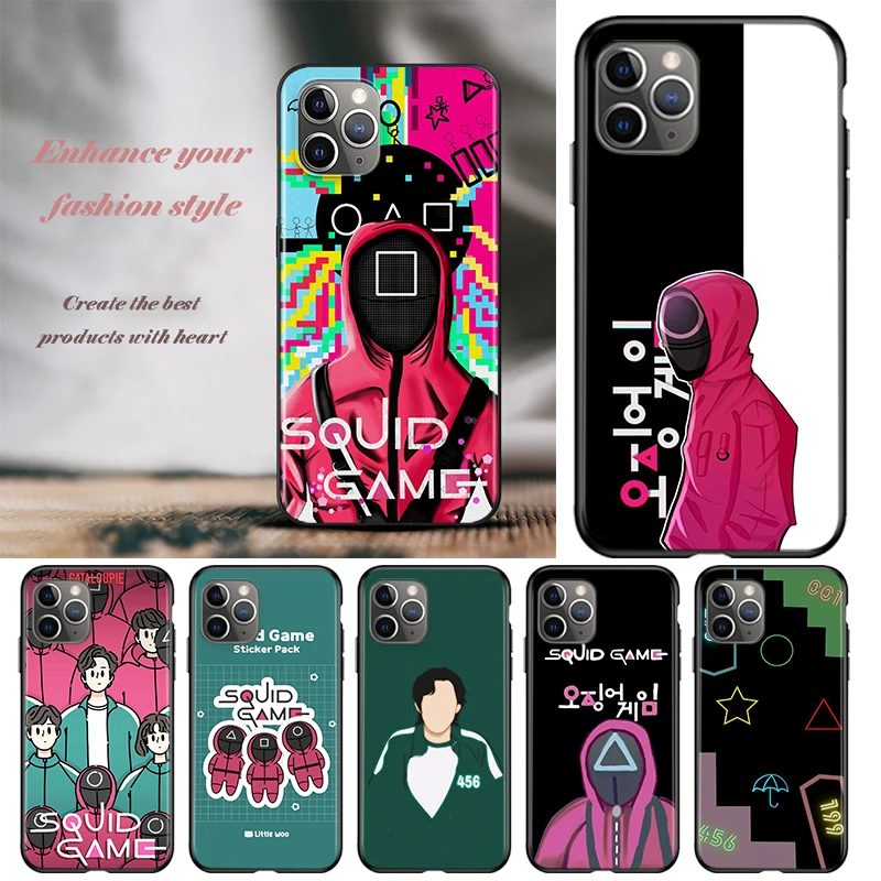 

For Apple iPhone 13 12 11 SE XS XR X 7 8 6 5 S mini Plus Pro MAX 2020 Phone Case Squid Game TV 456 Soft Black Cover