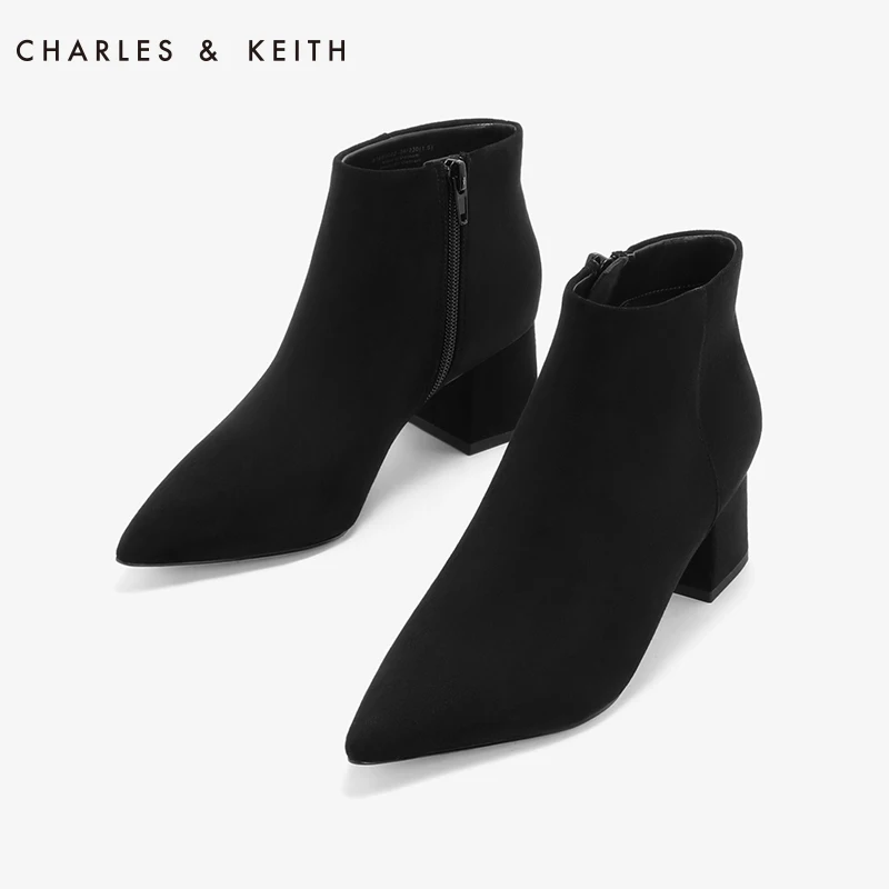 CHARLES＆KEITH Женские Ботинки CK1 91680022 Ботильоны Чёрные Простой Дизайн Острый Носок