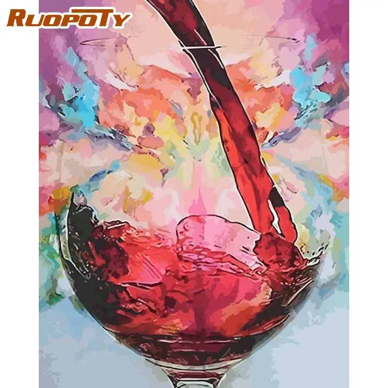 

RUOPOTY Paint By Numbers Kits Hand Painted Unique Gift 60x75cm Frame Wine Scenery Oil Picture By Number Home Living Room Decor