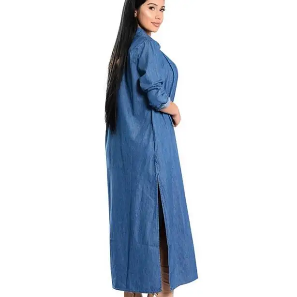 2019 сексуальное платье с длинным рукавом джинсовый кардиган Для женщин топы макси