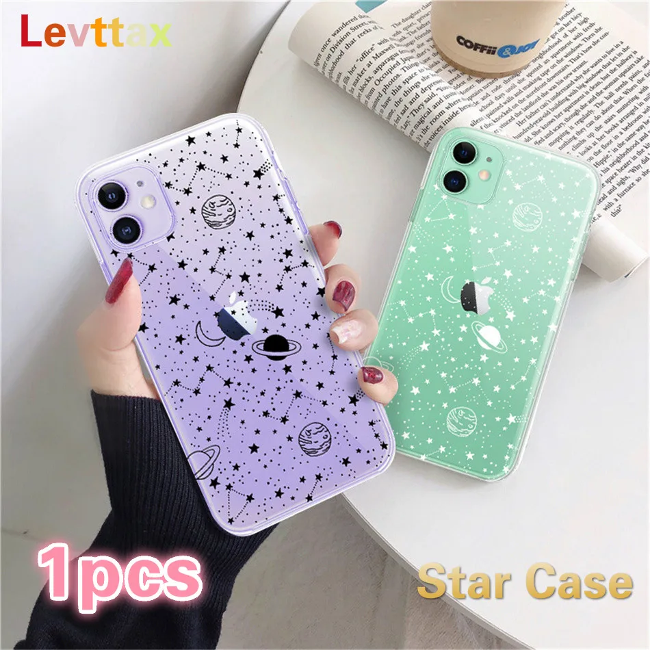 

1pcs Space Stars Moon Bing Case For iPhone 12 mini 11 pro max SE2020 Clear Soft TPU Cover For iphone Max XR X XS Max 6 6S 7 8