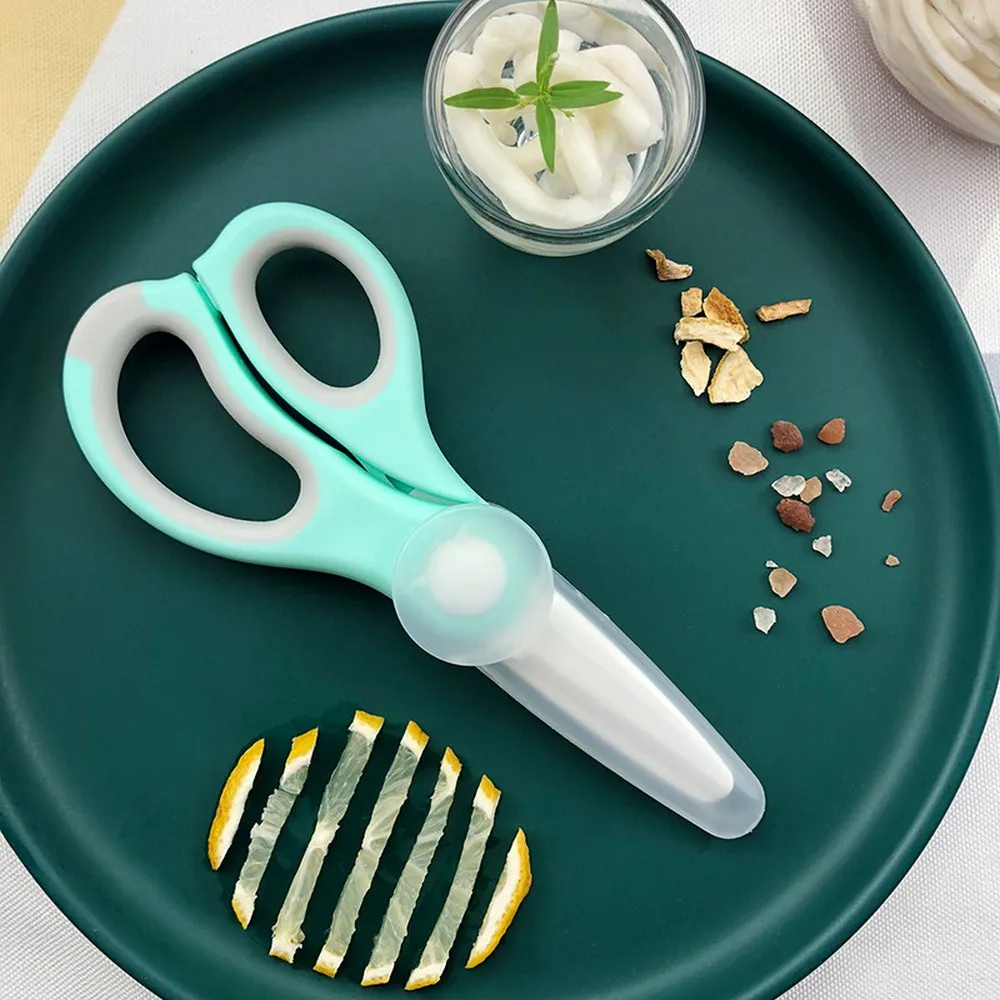 

Portable Baby Food Supplement Ceramic Scissors Feeding Aid with Scissors Box Resistant To Fall, Wear, Non-slip and Easy To Clean
