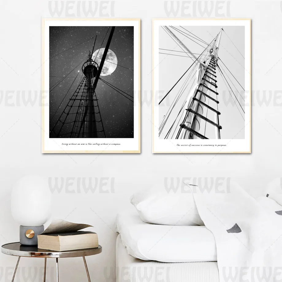 

Still Life Home Decoration Painting Black and White Simple Sailing Wire Tower Living Room Wall Canvas Poster Moon Bedroom Study