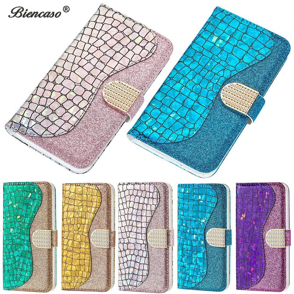 Чехол-книжка с лазерной пудрой для Huawei P30 Lite P20 P Smart Y5 2018 Y6 2019 Honor 8A 7S Mate 20 Nova 3i P40
