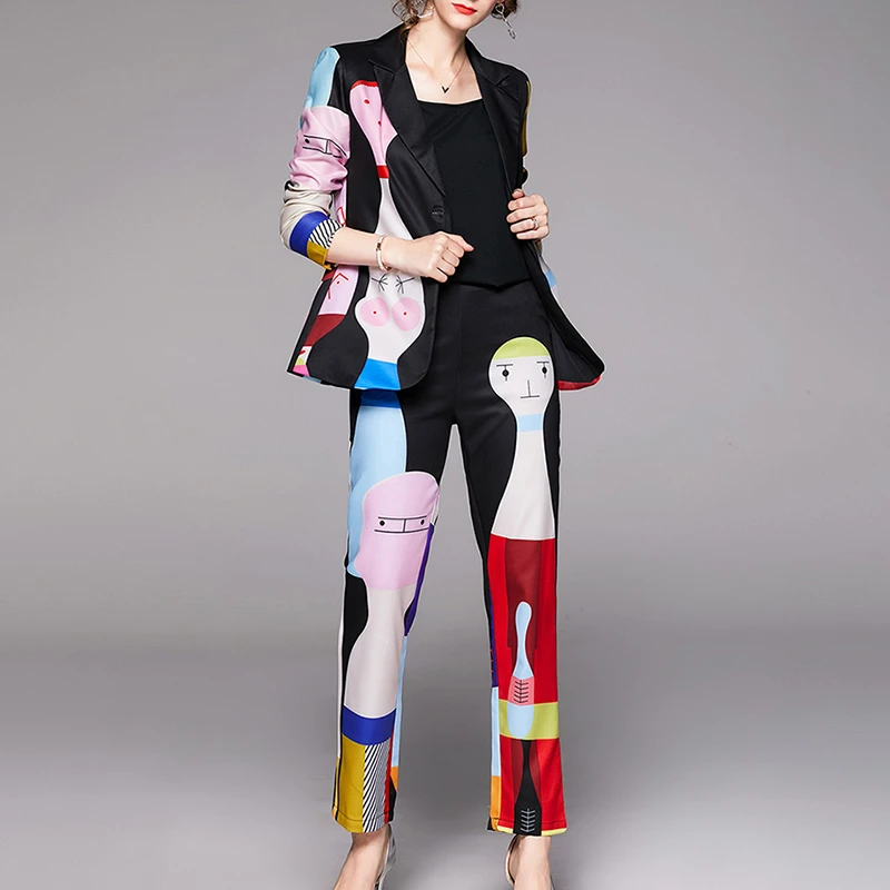 Женский костюм с отложным воротником GALCAUR блейзер длинными рукавами и штаны