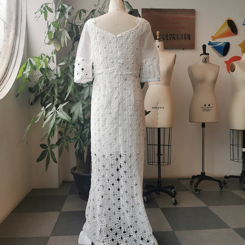 

Elegant White Dress Sexy Hollow Floor-length Evening Wedding Long Party Woman Plus Size Nice Summer Maxi Lace Dresses Lady
