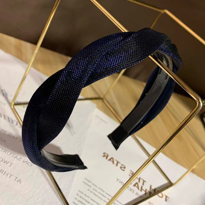 Leveo Twist Hairband для женщин Глянцевая s-образная головная повязка для волос ободок для девочек Новые плетеные головные повязки обруч для волос аксессуары - Цвет: Navy