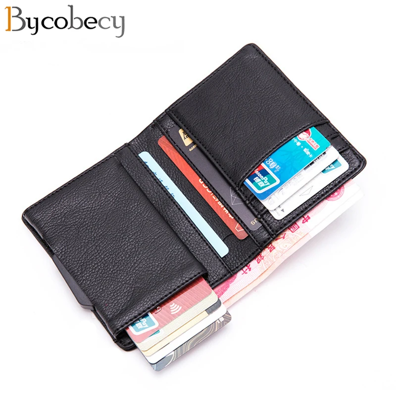 Bycobecy анти-кредитная карта, RFID держатель Чехол Для мужчин скользящая кожа id держатель для карт банк Алюминиевый металлический бумажник Master Card; по кредитным картам; мешок popwallet