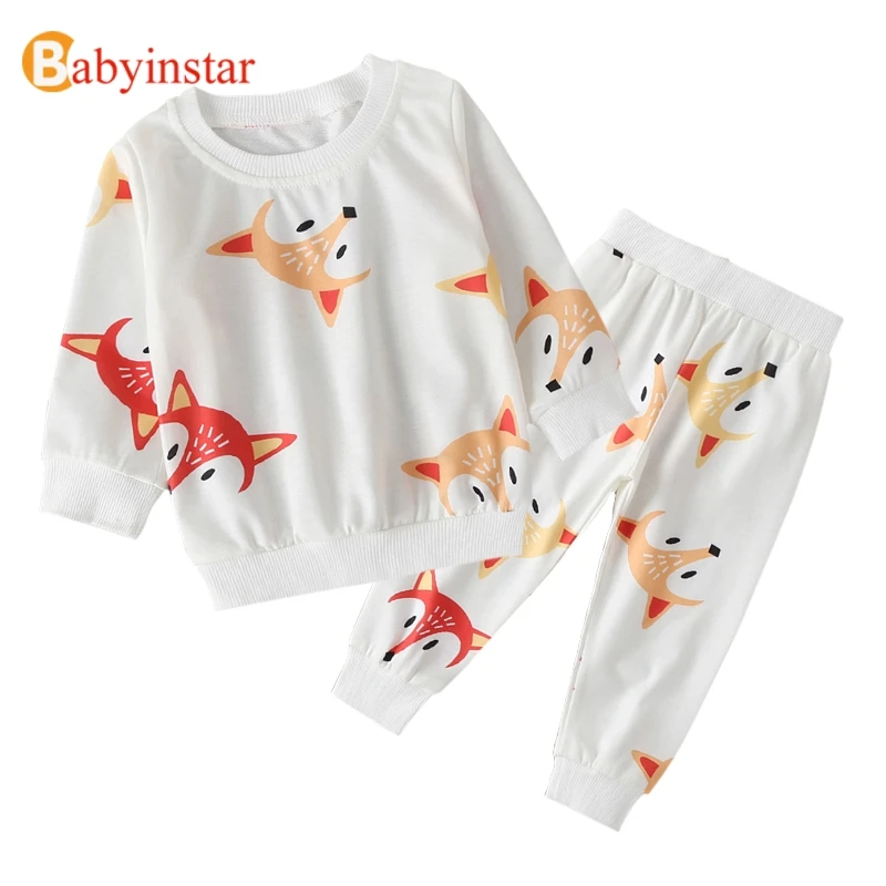 Babyinstar/Новая Модная стильная одежда для маленьких девочек Осенняя детская одежда с принтом лисы топ с длинными рукавами+ штаны