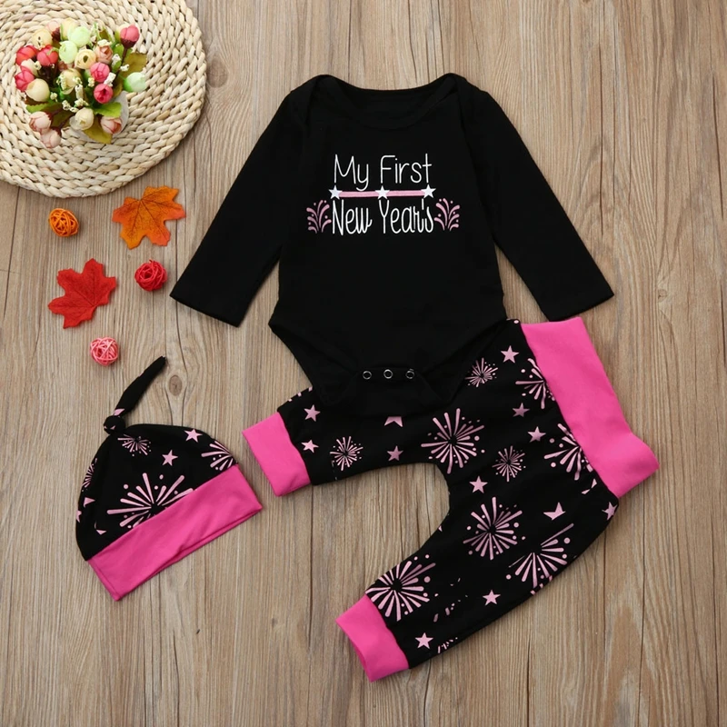 Новогодняя одежда 2020 наряды боди с надписью для маленьких девочек штаны и шапка