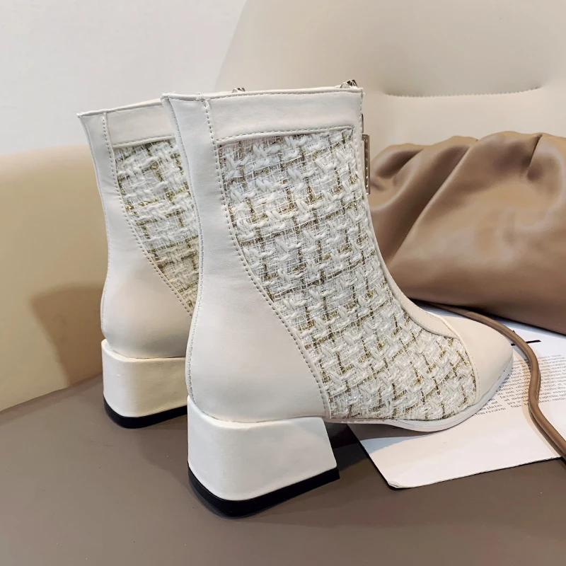 

Autumn Winter Women Zipper Square Toe Boots Elastic Suede Woman Short Boots Cotton Ankle Boots Women's 2021 New Drop