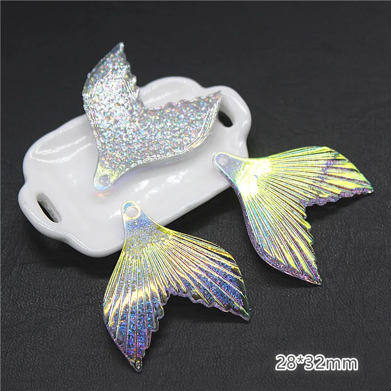 

10 шт. милый Блестящий AB Смола Имитация рыбьего хвоста плоский Кабошон DIY Ювелирные изделия/ремесло аксессуары для украшения дома, 28*32 мм