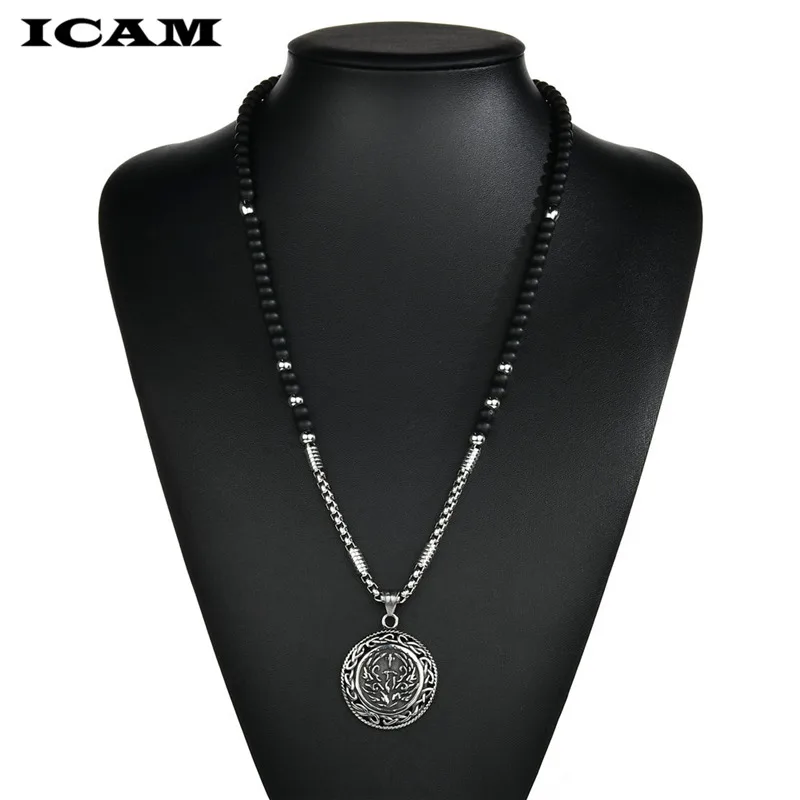 ICAM винтажный крест-кулон ожерелье из нержавеющей стали Новый дизайн Черная цепь