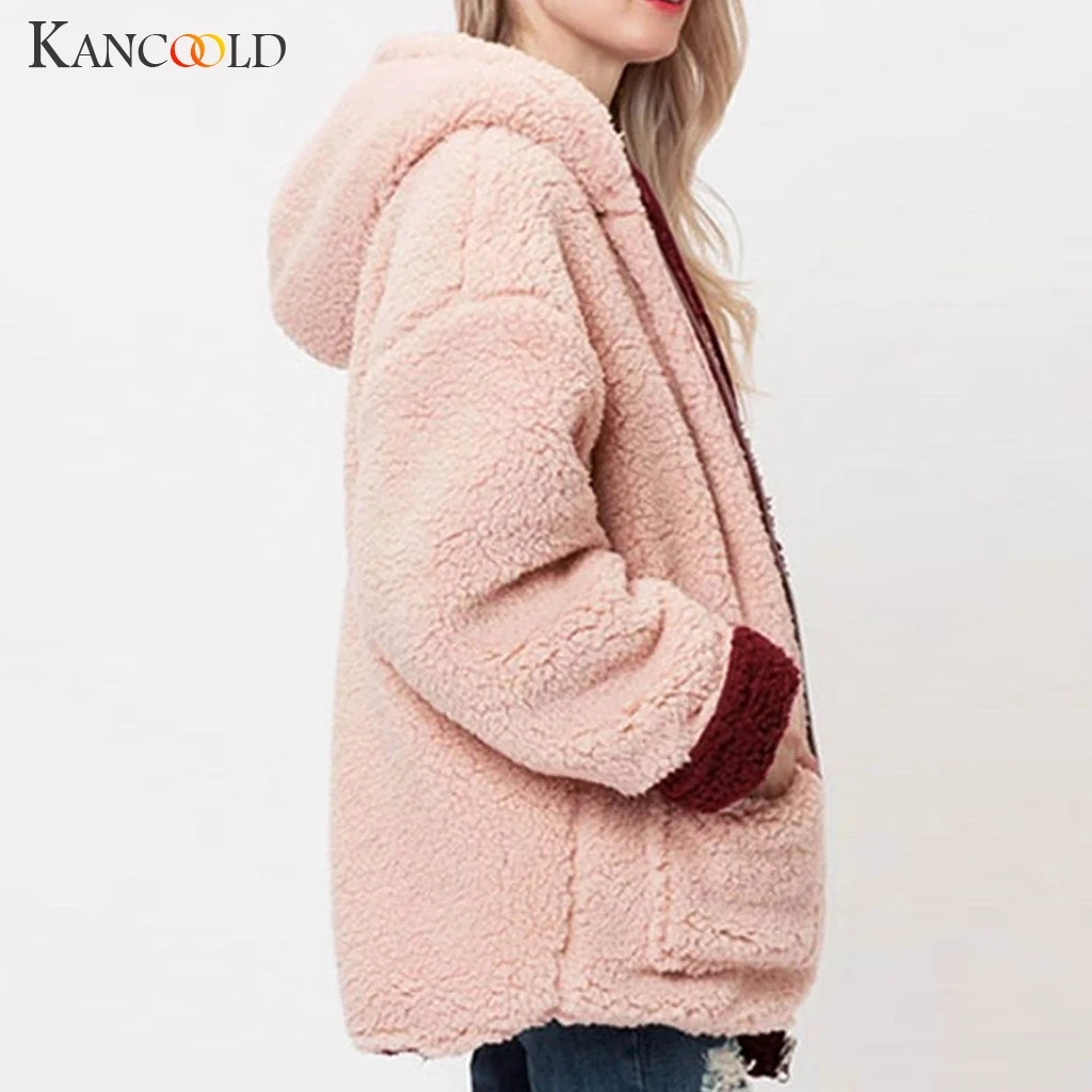 KANCOOLD пальто модные однотонные пальто из искусственного меха с капюшоном Плюшевые на молнии с карманами Реверсивные Свободные Новые пальто и куртки для женщин 2019AUG20