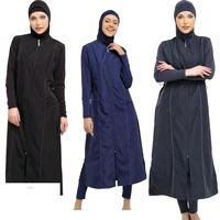 2021 Extra Long Micro Sleeves Full Burkini Muslim Swimwear M-3XL Plus Size Hijab Islamic Swimsuit Turkey Women Black Blue