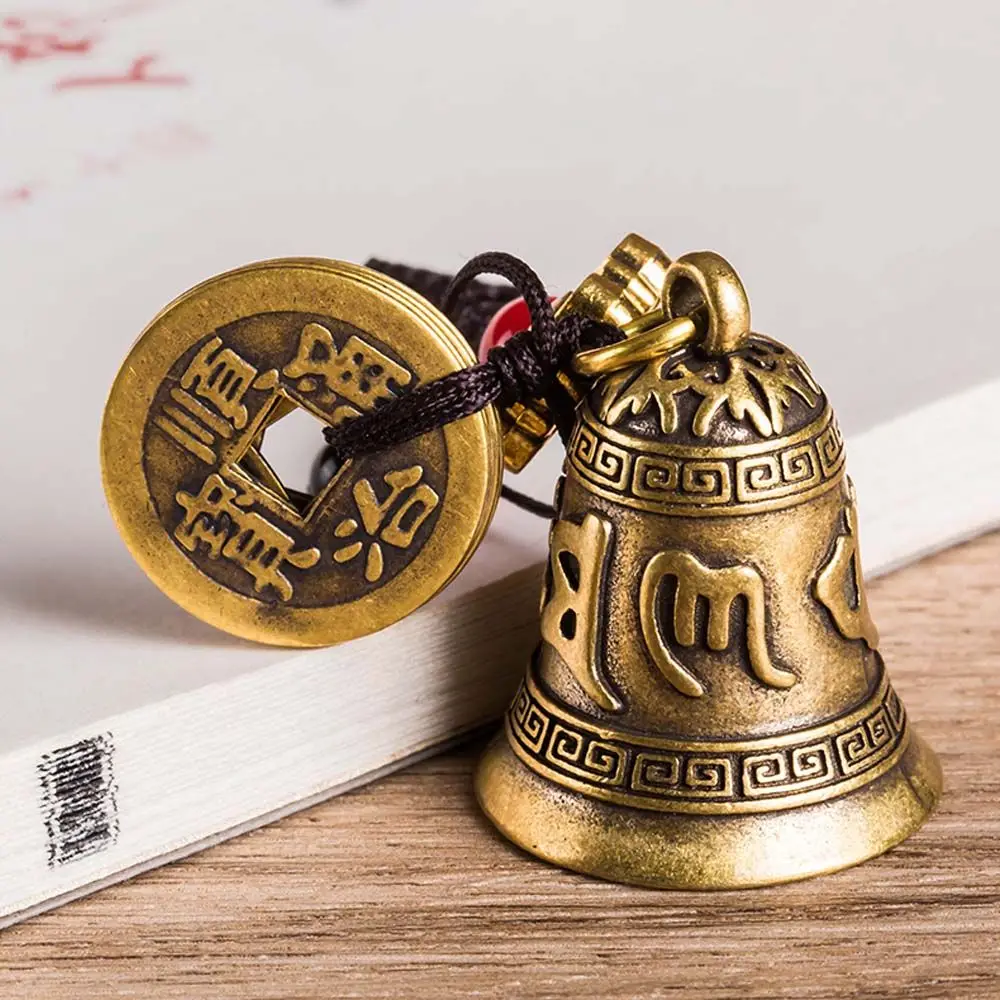 

Car Accessories Brass Money Blessing Lucky Rope Key Rings Bag Keychain Car Key Chain Six-character Carved Bell Keyfob