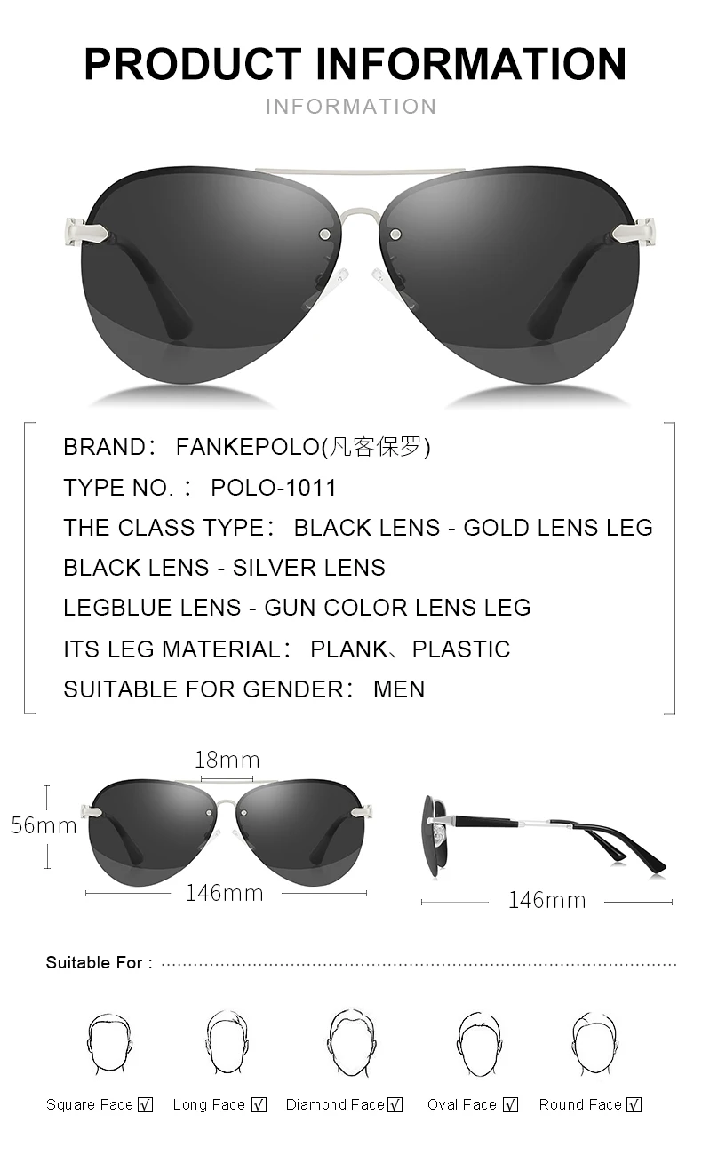 FANKEPOLO new men's retro sun eye round metal polarizer luxury brand designer sun eye black driving mirror goggles fashion