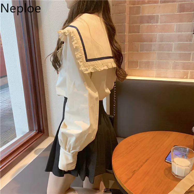 Neploe матросский воротник пышная блуза с длинным рукавом Женская контрастная