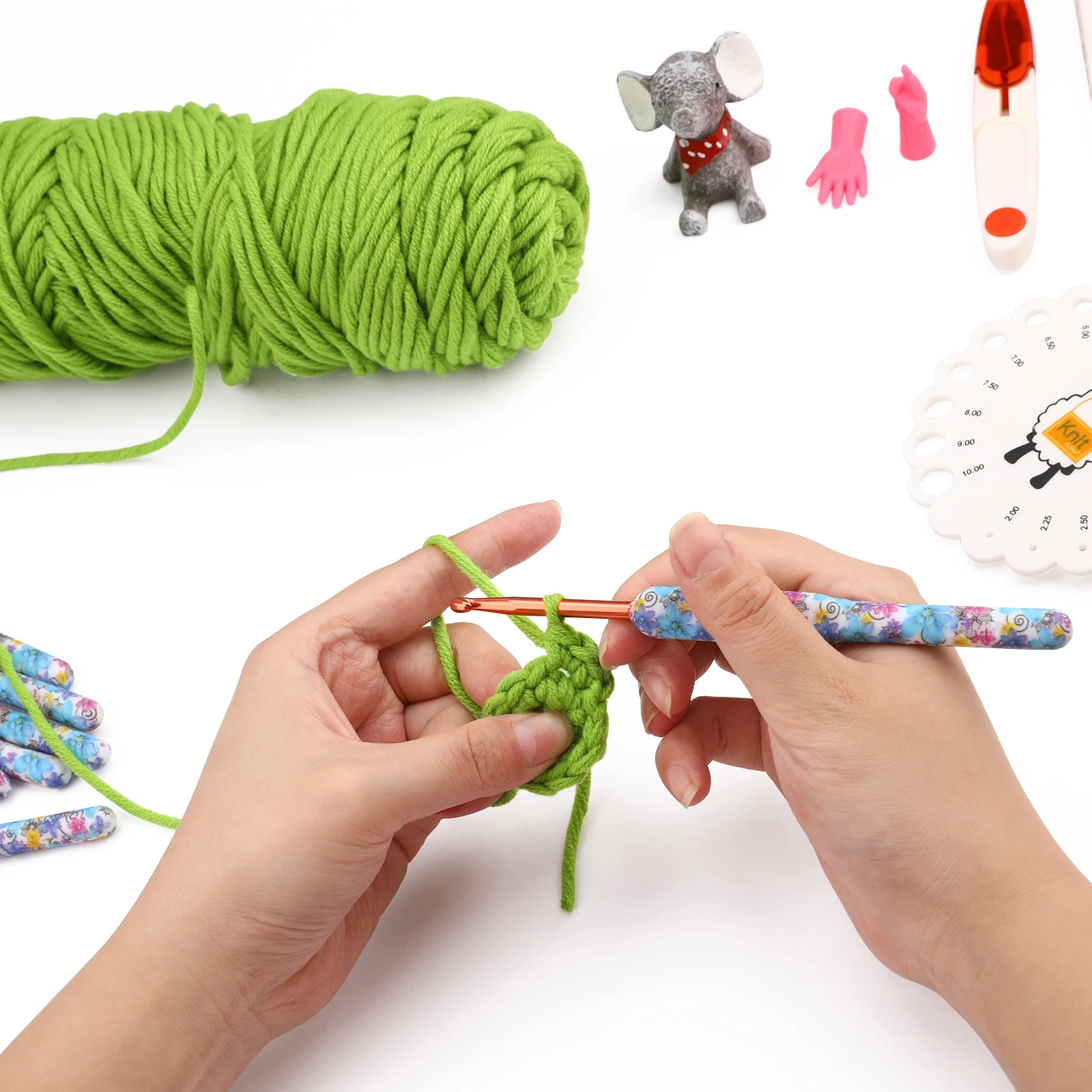 New Aluminum Crochet Hooks Blue Color Knitting Needles Flower 2.5-6.0MM Ergonomic Croche Set Sewing Accessories 2021 |