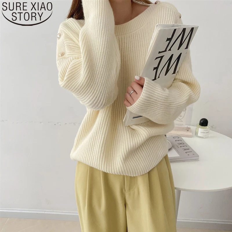 

Elegant Knitted Tops 2023 Autumn Winter New Women Pullover Fashion Sweater Pink Loose Sweater Button Korean Winter Clothes 17827