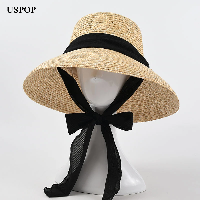 USPOP New French Style Women Straw Sun Hats Summer Wide Brim Lace-up Beach Hats