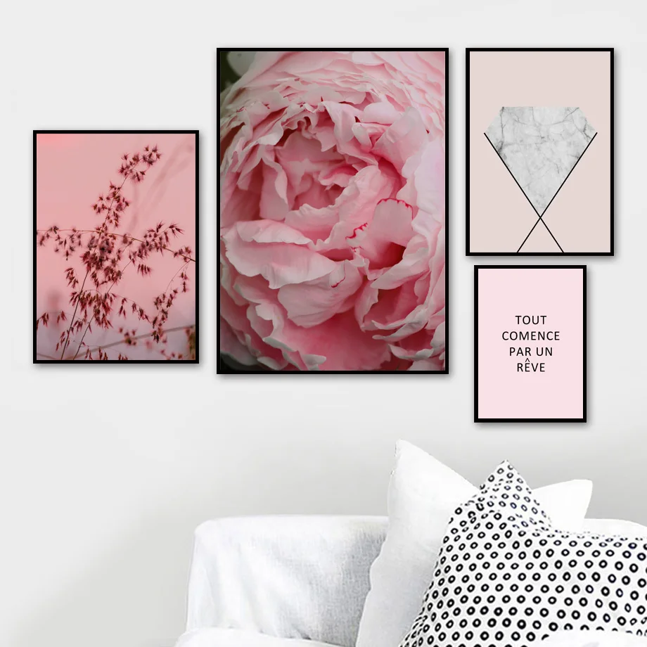

Pink Flower Sunset Straw Marble Wall Art Canvas Painting Nordic Posters And Prints Landscape Wall Pictures For Living Room Decor