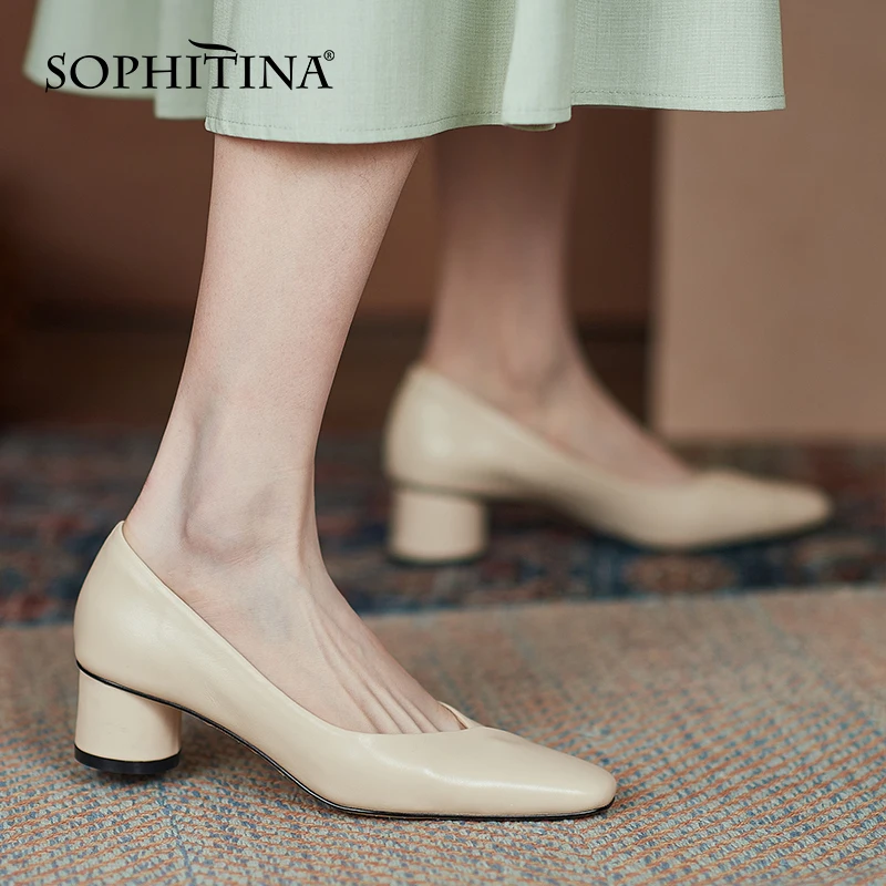 

SOPHITINA элегантные женские туфли-лодочки женские туфли цвета красного вина, из натуральной кожи, женская обувь с круглым каблуком из термопла...