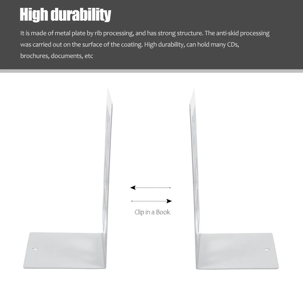 

2pcs White Metal Bookends Sturdy Book Holder Creative Book Stand For Desktop