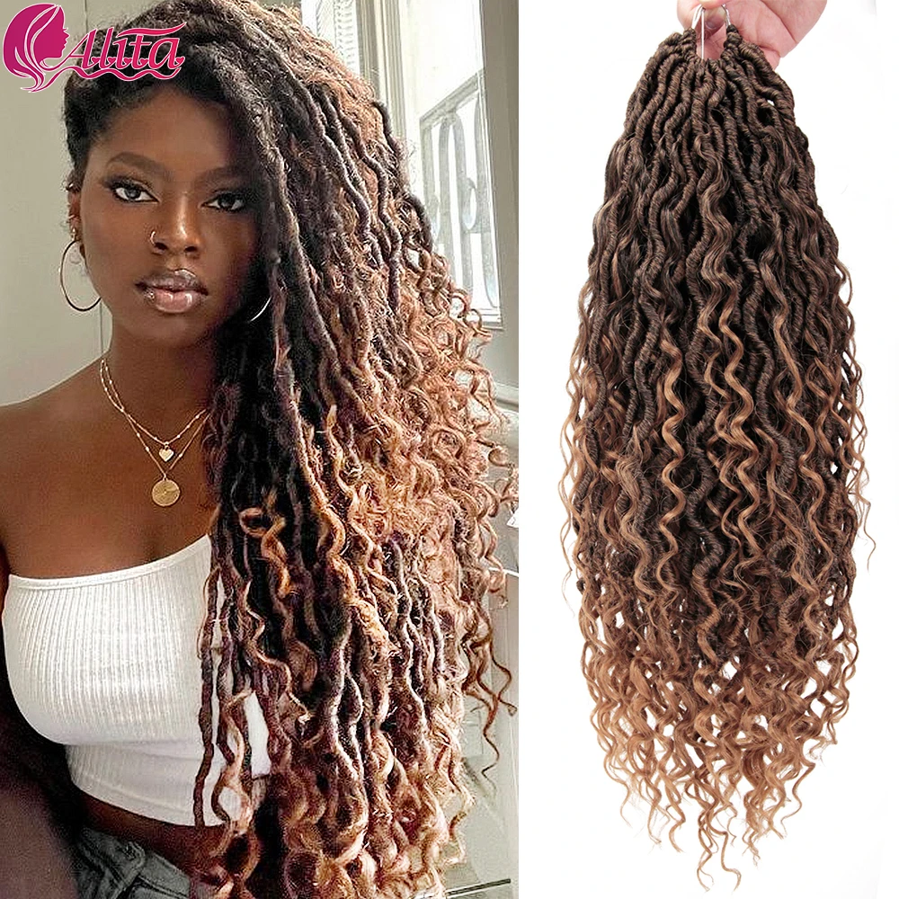 Synthetic Crochet Braids Hair River Locs Ombre Goddess Faux Locs Braiding Hair Extensions With Curly Hair For Black Woman