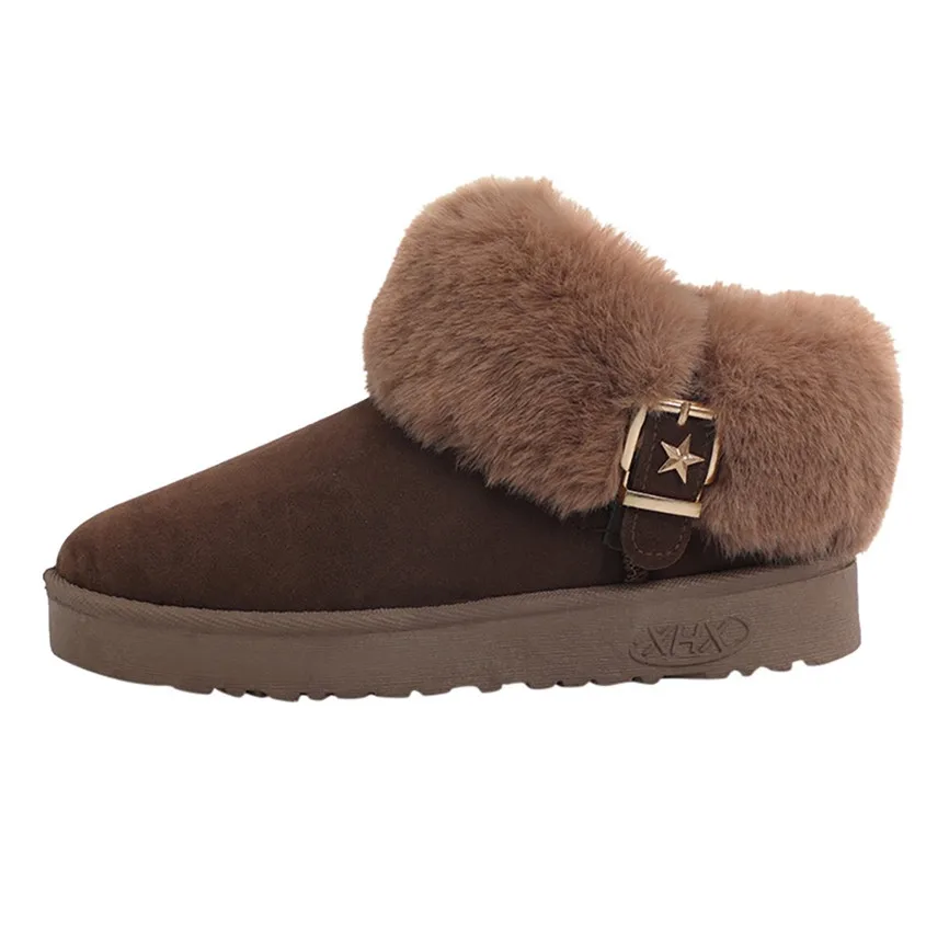 Ботинки женские с круглым носком теплые однотонные без застежки пряжкой-звездой