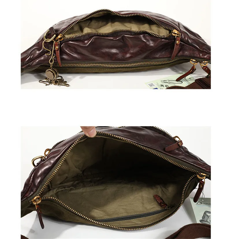 Fashion pleated men's daily natural luxury genuine leather large-capacity chest bag vintage cowhide multifunctional waist Pack